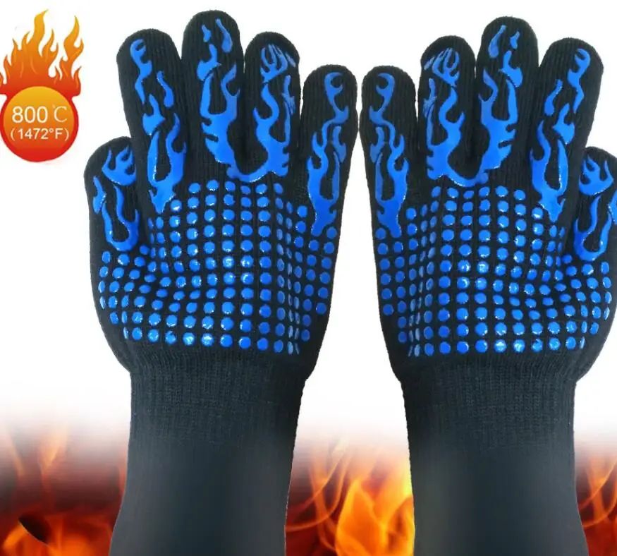 1 пара перчаток для барбекю, термостойкие силиконовые перчатки 1472 °F, перчатки для духовки, для барбекю, для приготовления пищи, для выпечки, камины, сковороды - Цвет: 5 Pair Blue Gloves