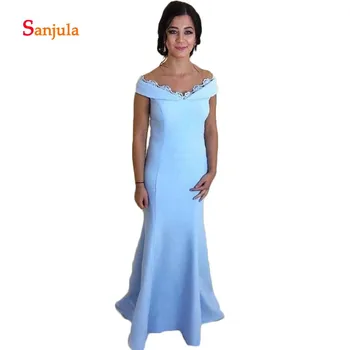 

Off the Shoulder Blue Mother of the Bride Dresses 2020 Sheath Simple Long Women Formal Party Dress robe mere de la mariee D1499