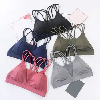 

Women'Solid Rimless Sports Bra Seamless Padded Push Up Cross Vest Underwear Top Bralette Underwear Lingerie Full Cup Hot