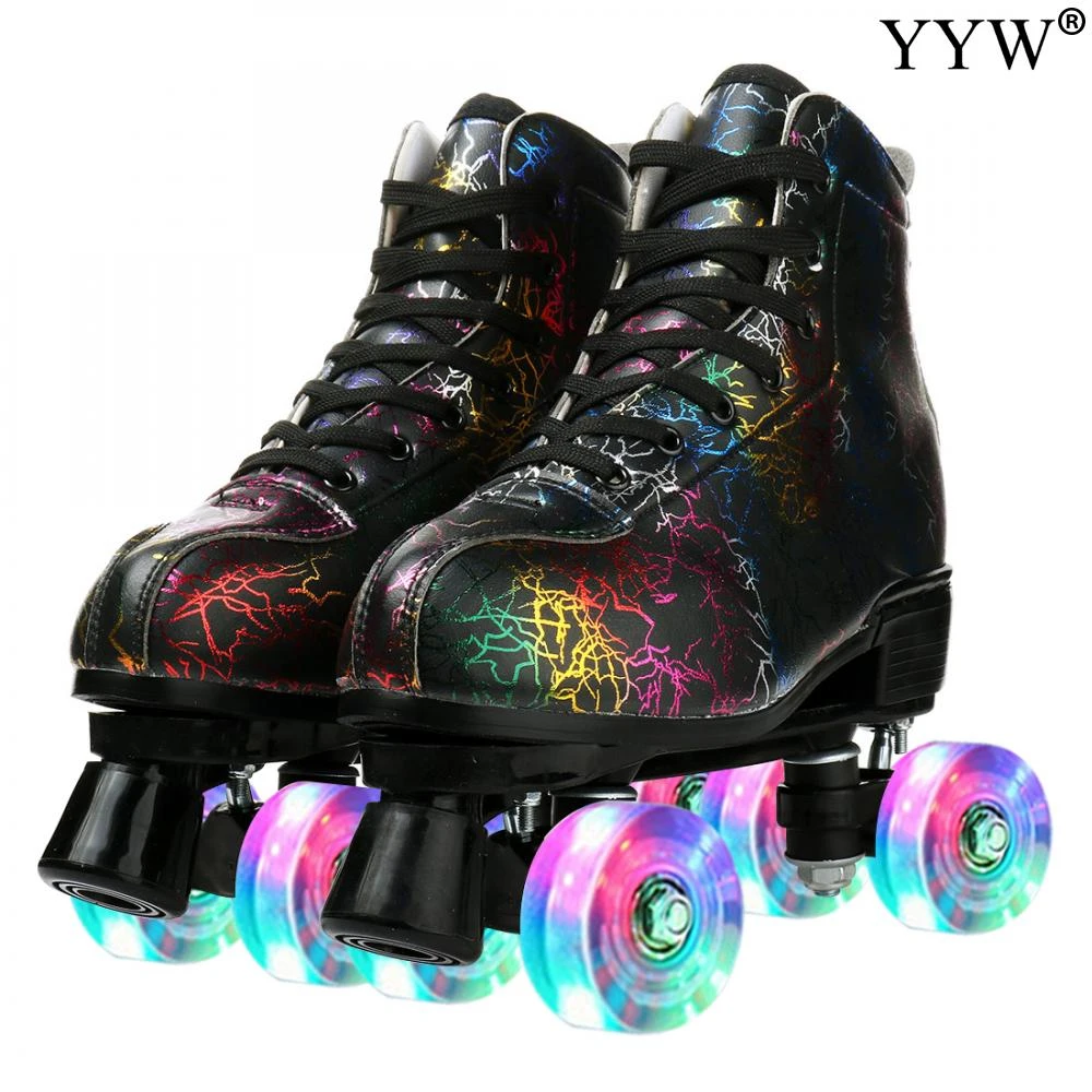 Patines ruedas Quad mujer y adulto, patines deslizantes de calidad para exteriores, microfibra, cuero PU, ABEC 5, 4 ruedas, parpadeantes, 2021| | - AliExpress