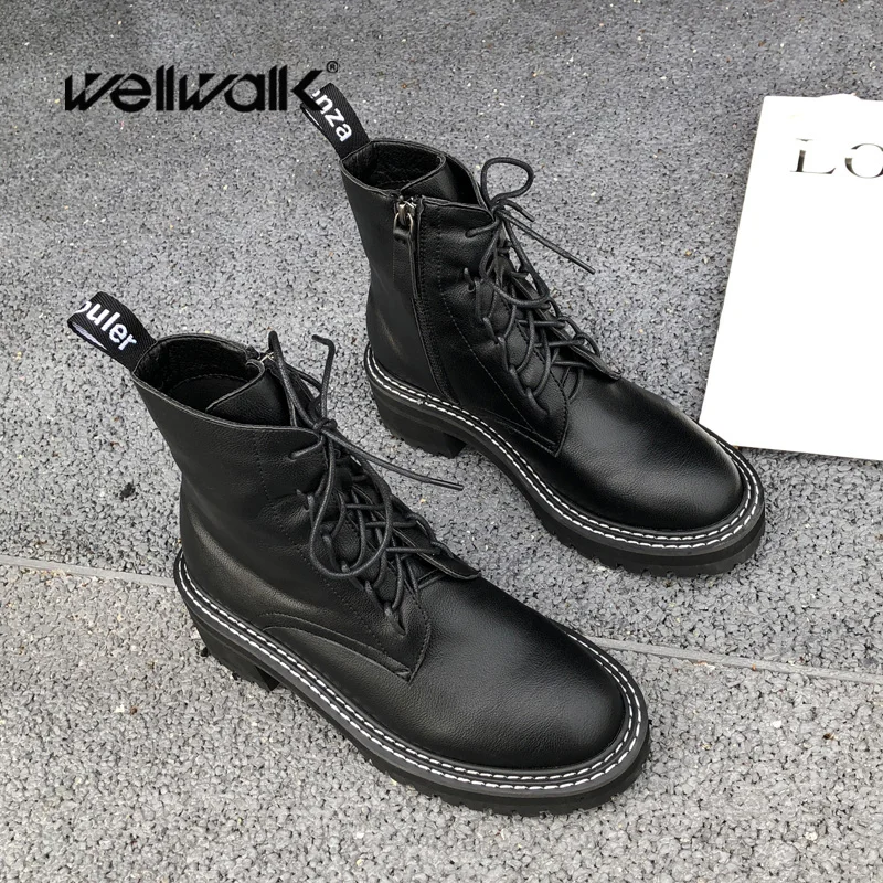 Wellwalk/Черные ботильоны женская зимняя обувь женские ботинки Martens Челси на