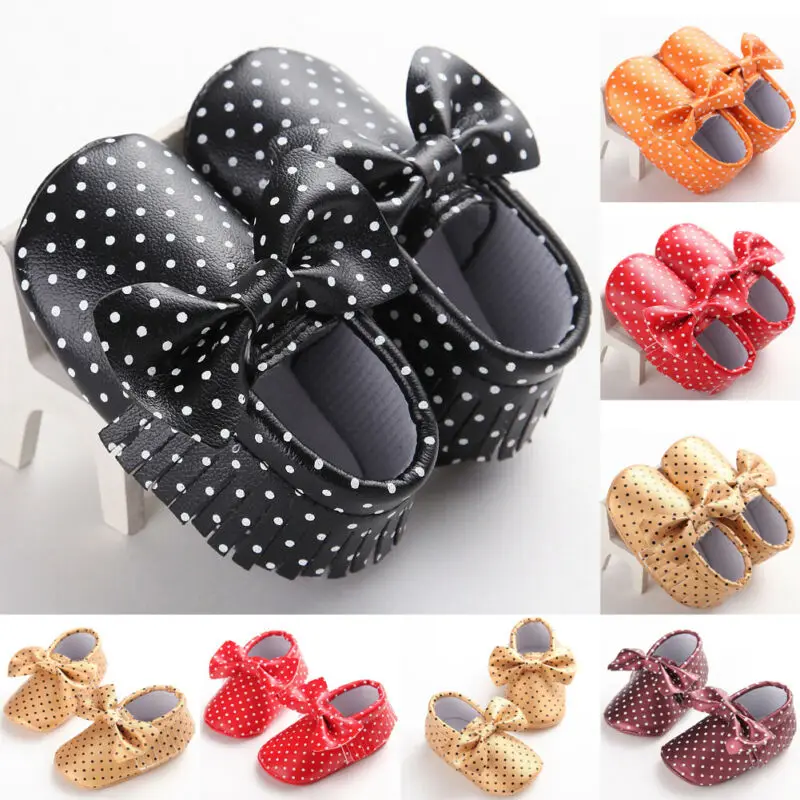 

Newborn First Walkers Baby Girl Princess Bow-knot Crib Shoes Soft Sole Pram Antislip Prewalker