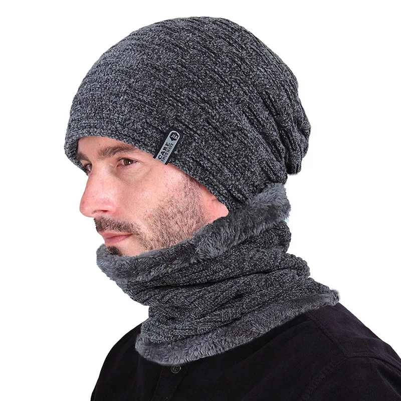 На меховой подкладке зимняя Шапки для Для мужчин Skullies теплая шапка бини Для женщин вязаная шапка; шарф комплект Высокое качество шапки бини шапки капот