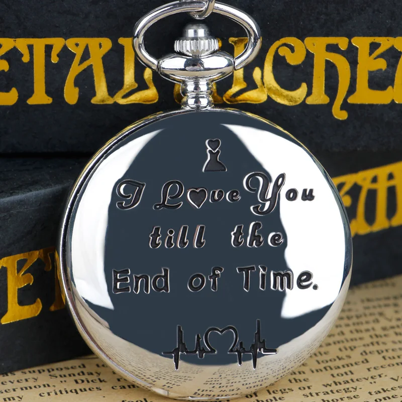 Express Love Series Silver Quartz Pocket Watch I Love You Wife Husband Gift Necklace Pendant couple heart love pendant chain 925sterling silver husband hugged wife necklace for women girlfriend fine jewelry valentine gift