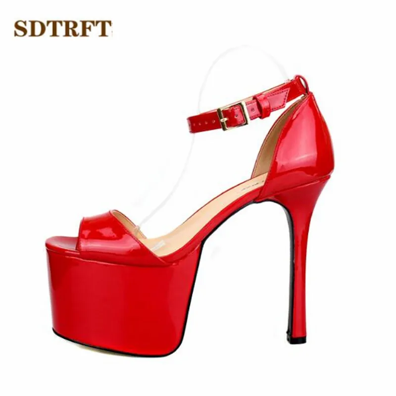 

SDTRFT Summer Buckle Sandals Platforms shoes moman Stiletto zapatos mujer 16cm Thin Heels Ladies Party Pumps sandalia feminina