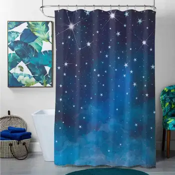 

Shower Curtains no Hooks Night,Vibrant Star in Abstract Ombre Style Sky Astronomy Themed Graphic, Pale Blue Dark Blue White,W69