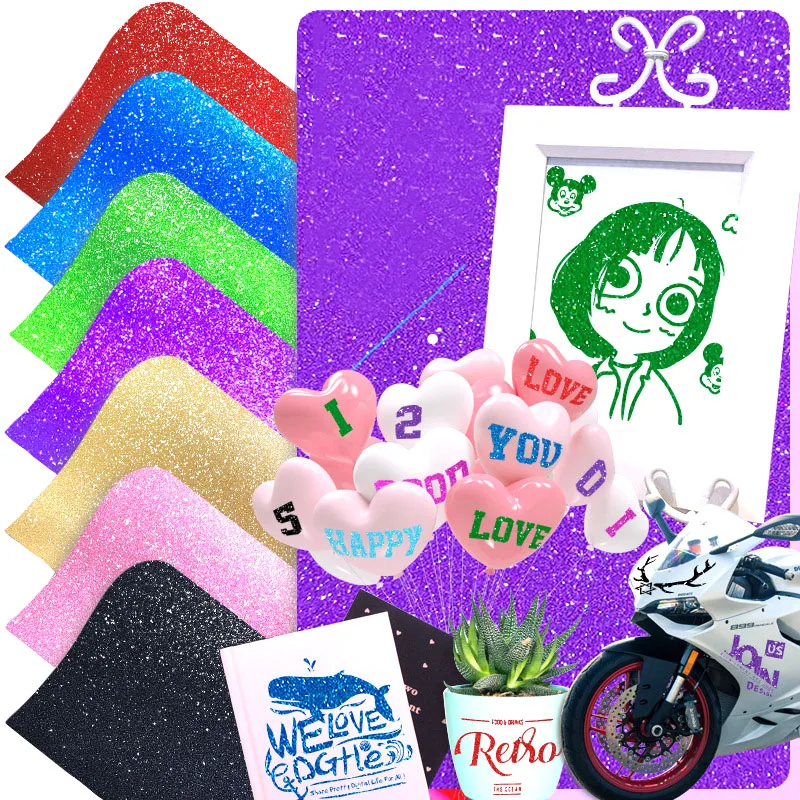 Metallic Vinyl Self Adhesive Vinyl 10 Colors Adhesive Craft Permanent Glitter Vinyl Roll Design Lettering Film Cup Glass Decal Sticker Xmas Card DIY Self-adhesive
