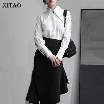

XITAO Retro Lantern Sleeve Shirt Fashion 2020 Spring New Pointed Collar White Women Blouses Minority Women Clothes Trend DMY3441