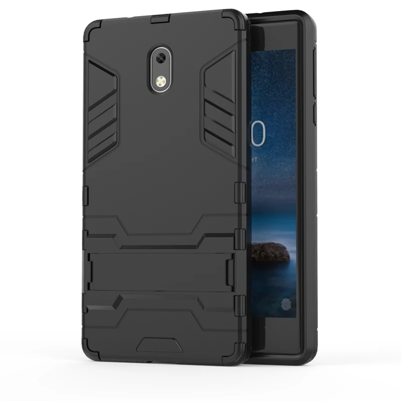 Black Yuhashi Броня противоударный жесткий чехол-подставка для Nokia 3 бронированный держатель для телефона задний Чехол для Nokia 3 бампер чехол Funda - Цвет: Black