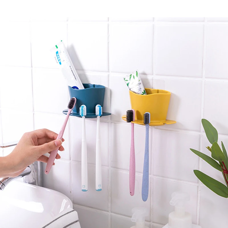 

Self-adhesive Toothbrush Holder Toothpaste Storage Rack Shaver Shelf Tooth Brush Cup Dispenser Bathroom Organizer Accessories