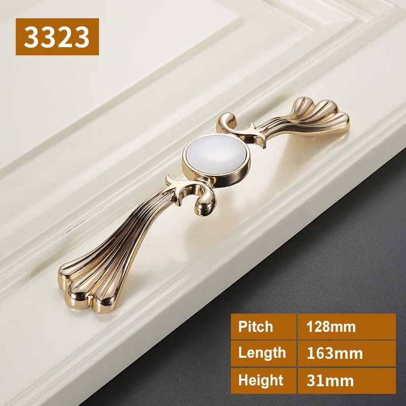 D European Gold Door Handles and Knobs for Kitchen Cabinet Ceramic Zinc Alloy Furniture Handles Dresser Drawer Pulls Hardware - Color: D