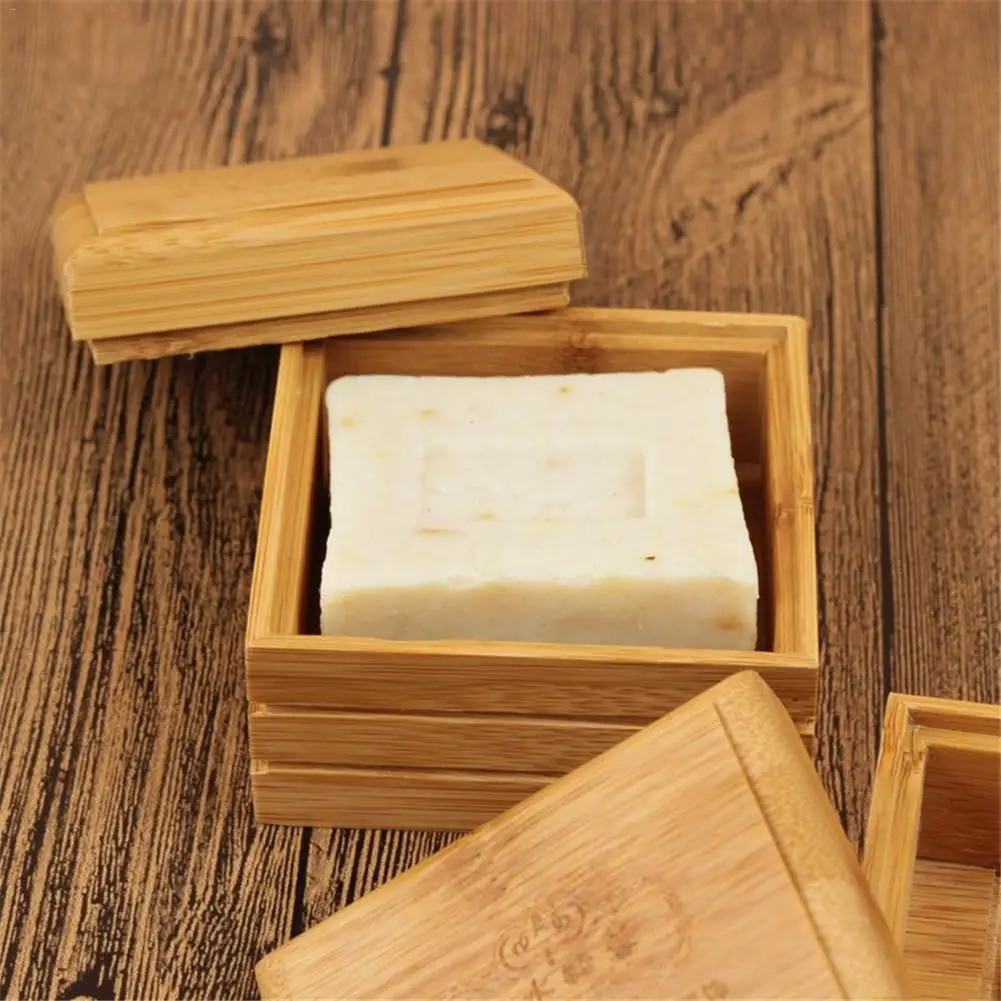 Мыльница держатель из натурального бамбука деревянный слив органайзер для мыла деликатные аксессуары для ванной комнаты с крышкой