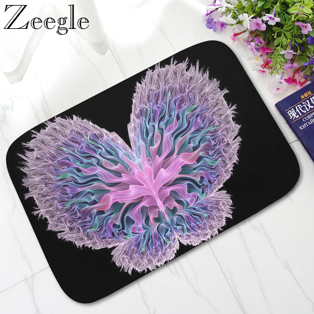 Zeegle Butterfly Printed Doormat Flannel Home Outdoor Front Door Mats Decoration Non-slip Floor Mat Washable Soft Rug