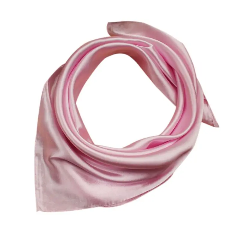 Pink 60x60 см, женский весенний шарф унисекс из искусственного шелка, квадратный шарф для шеи, Одноцветный, для офиса, для девушек, носовой платок, для выступлений, повязки на голову, 12 цветов - Цвет: Pink