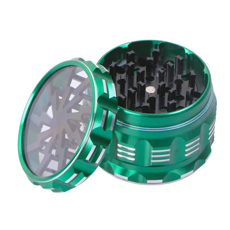 Ausma Aluminum Alloy 63MM 4-layer Herbal Spice Grinder Smoking Herb Transparent Lightning-Shaped Spice Cutter