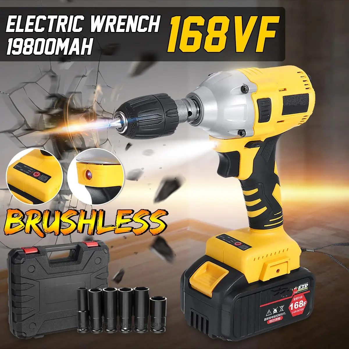 

168VF 19800mAh 460N/m Brushless Electric Cordless Impact Socket Wrench Rechargeable Drill Installation Auto Installation Tools