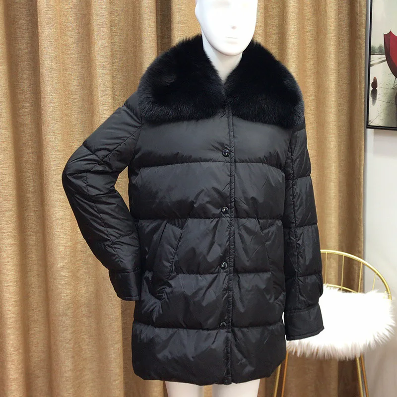 

[Entities Specifically for] 1206123m Home Celebrity Style down Jacket Large Fur Collar Fox Fur 90 White Duck Thick