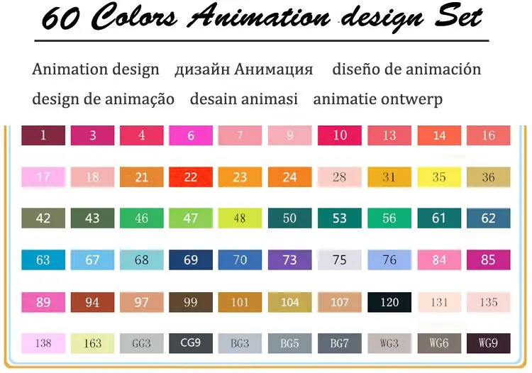 TOUCHNEW 30/40/60/80 художественные маркеры на спиртовой основе с двойным наконечником для профессионального рисования, манги, скетчинга, дизайна - Цвет: 60-Animation-Set