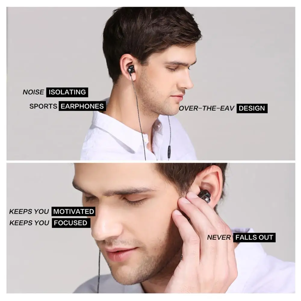 Dual Moving Coil Stereo In Ear Earphones Sports HiFi Earbuds for Mobile Phone Tablet MP3 Player Wired Earphones for iPhone
