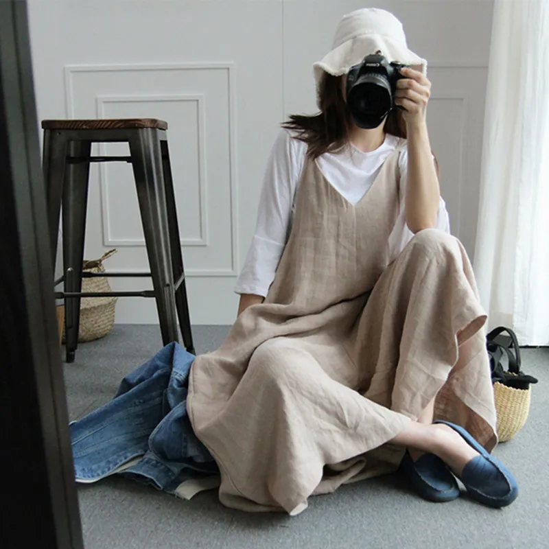 Office 2020 Preppy Style Ladies Jumpsuit and Rompers Cotton Linen Women Summer Overalls Mori V-neck Vintage Loose Pants | Женская одежда