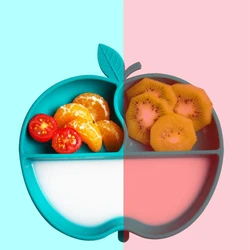 Baby Silicone Sucker Tableware For Kids Supplementary Food Bowl Soft Dishes Baby Cartoon Apple Anti-fall Dinner Plate Infant