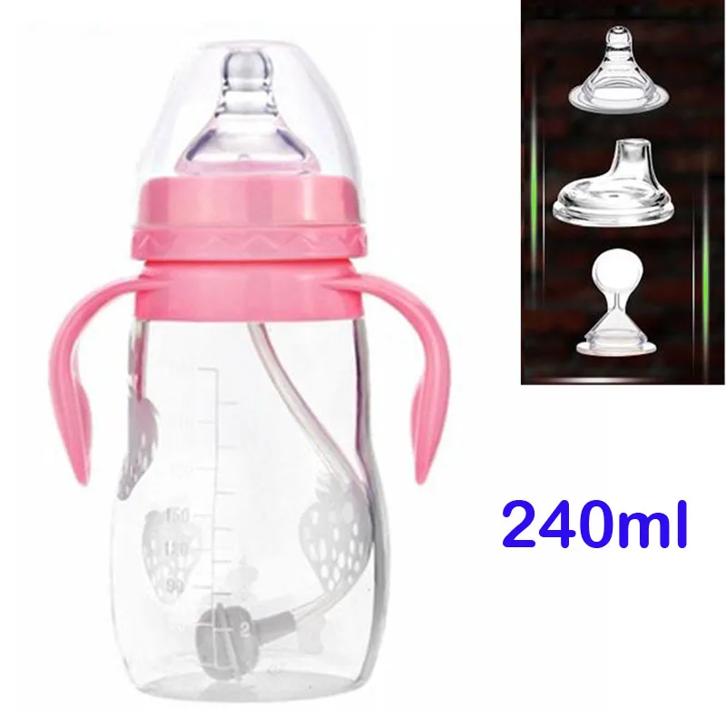 240ml Pinkx3 Nipple 3 в 1 Полезная безопасная силиконовая детская бутылка с ложкой пищевая добавка рисовая паста стакан для хранения удобный и практичный - Цвет: 240ml Pinkx3 Nipple