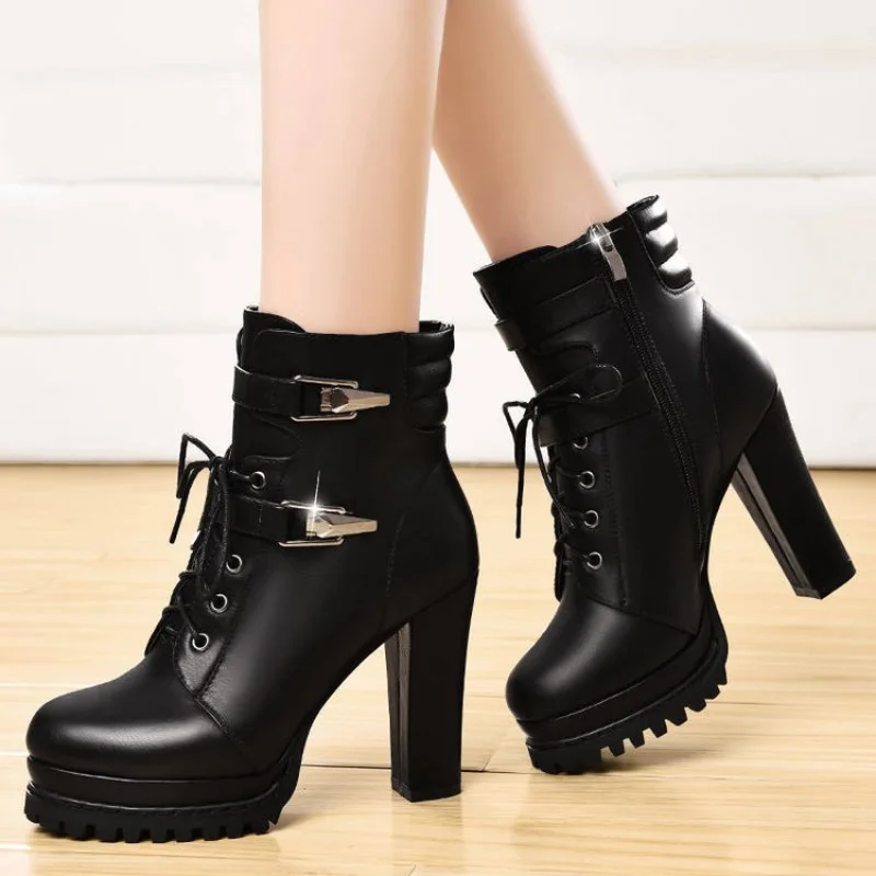 Las mujeres 10 cm plataforma botas tacón alto botas mujeres botines mujer de tacón sexy botas de moto zapatos de plataforma zapatos bota - AliExpress