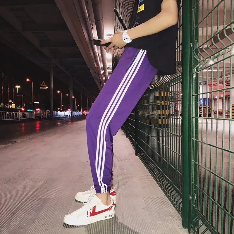 

Spring And Autumn Athletic Pants BOY'S Three Bars Pants Loose-Fit Korean-style Trend Students Casual Capri Pants Beam Leg Sweatp