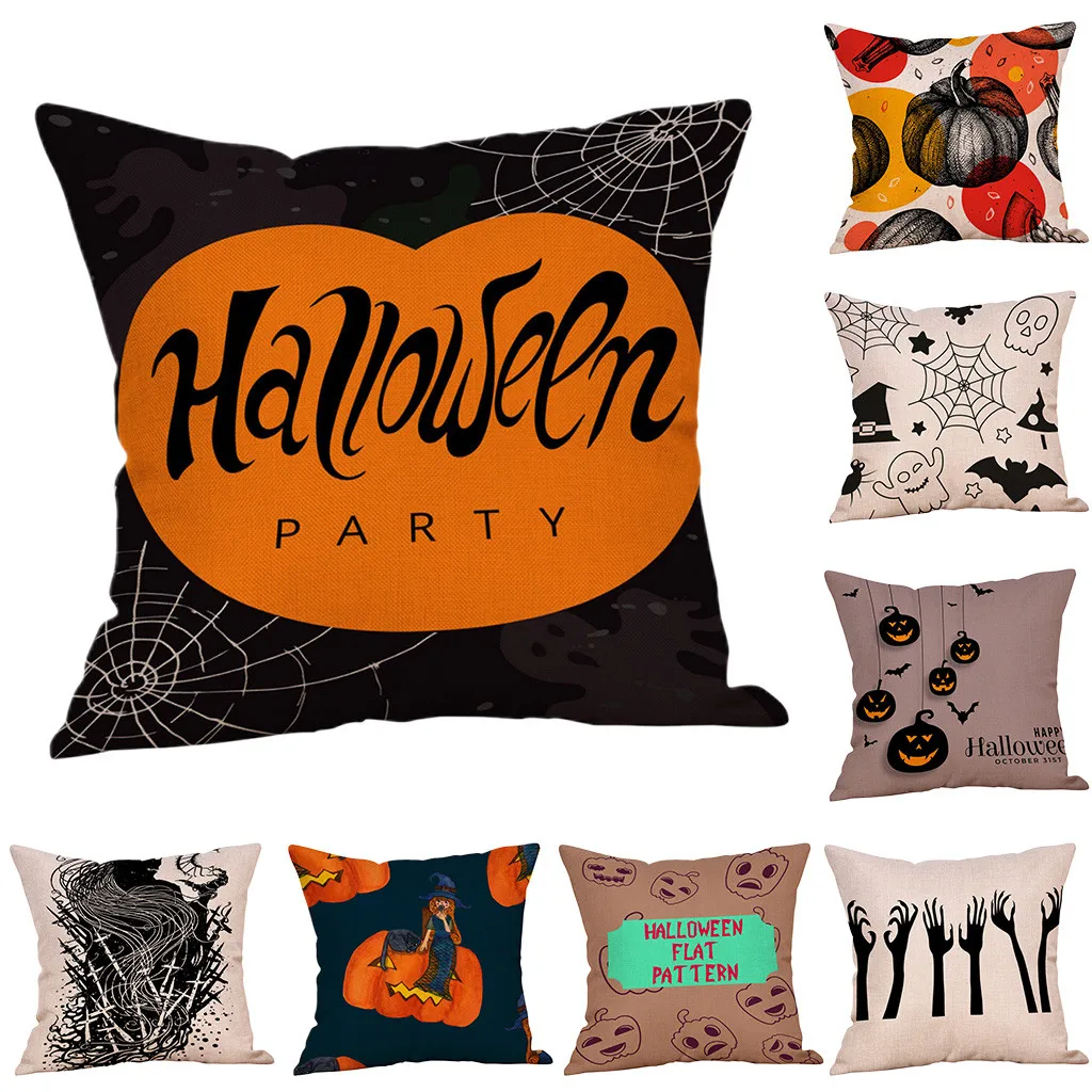 

Halloween Pillow Case Halloween Pumpkin Throw Pillow Covers Set Cotton Linen Decorative Square Cushion New