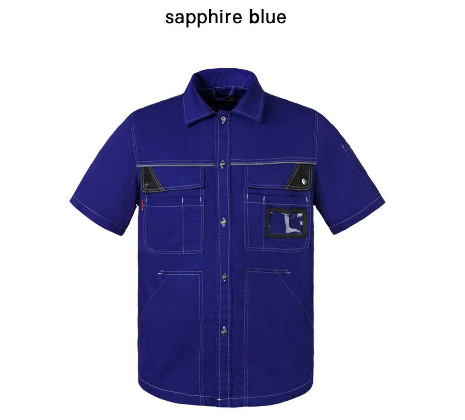 B230 workwear mens work shirts blue short sleeved shirts breathable safety working clothes with big pockets free shipping