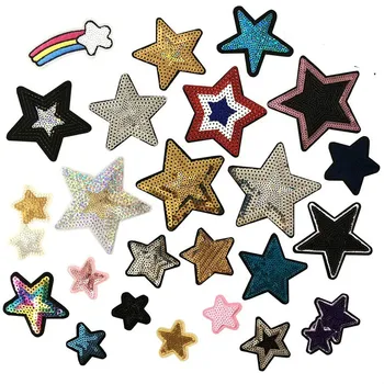 

New Love Glitter Gold Black Star Patch Sequined Patches Iron on Stickers for Bags Coats Jeans Hats Sewing Garments Badge