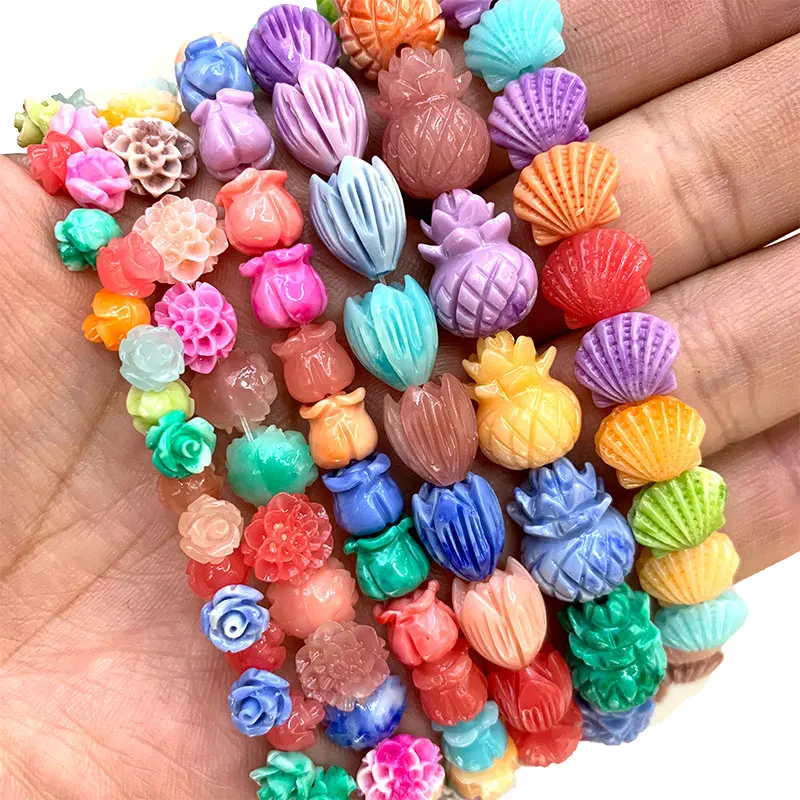 Wholesale Mix Color Flower Shape Round Natural Shell Spacer Beads For