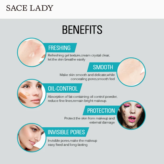 SACE LADY 6mL Face Base Primer Liquid Matte MakeUp Fine Lines Oil-control Facial Cream Brighten Foundation Primer Cosmetic 5