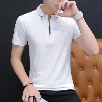 

2020 New Men's Turtleneck Slim Fit Cotton T-Shirt Solid Color Short T-Shirt Men's Casual T-Shirt