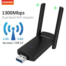 Adaptateur récepteur WiFi USB double bande sans fil, 1300Mbps, 5 Ghz, 802.11AC, Dongle, carte réseau pour pc