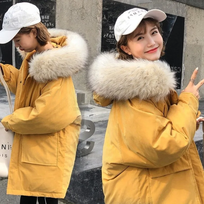 

2019 down Jacket Cotton-padded Clothes Women's Korean-style Mid-length Loose-Fit Students Cotton-padded Clothes down Coat-Style