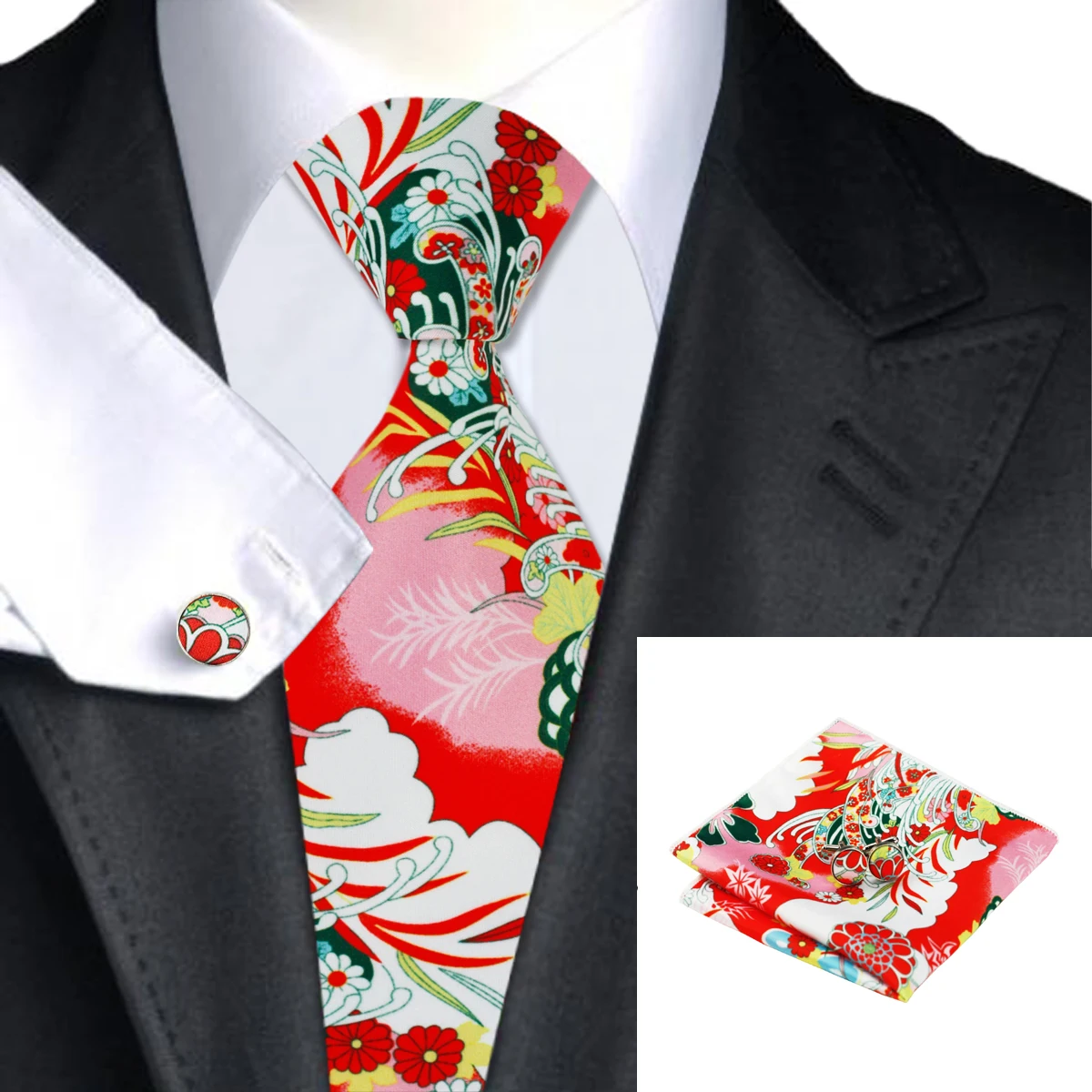 Hi-Tie Handky запонки набор 150 см большой мужской галстук красный шелк галстуки для мужчин роскошный цветочный модный дизайнерский Свадебный галстук - Цвет: SN-1222
