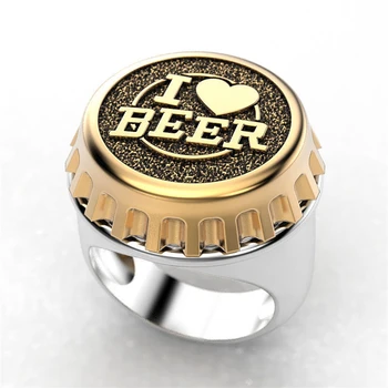 

FDLK Creative Design "I LOVE BEER" Ring Two-tone Beer Cover Punk Men's Hip Hop Style Father's Day Boyfriend Anniversary Gift