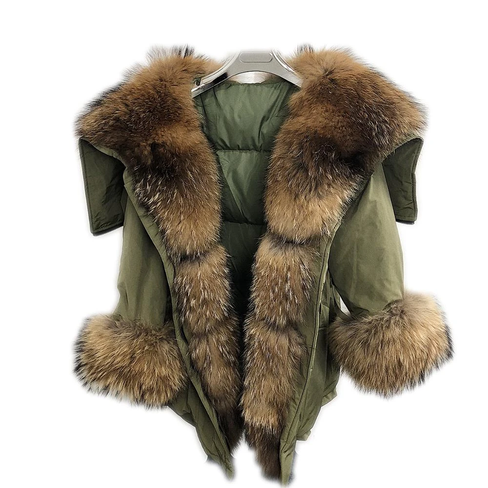 2020 new fur angel wings Real Raccoon Fur Coat Women Fur Parka Army Green Full Pelt Raccoon Fox Fur Coats down jacket women's puffer jacket