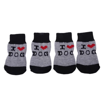 

I Love Dog Knitted Nonskid Pet's Socks Gray Black