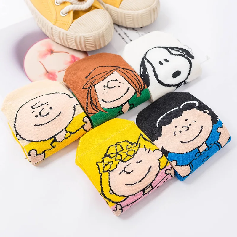 Kawaii/носки с мультипликационным принтом; милые короткие носки-башмачки с мелким носком; забавные Женские повседневные мужские короткие носки; счастье хлопок; носки