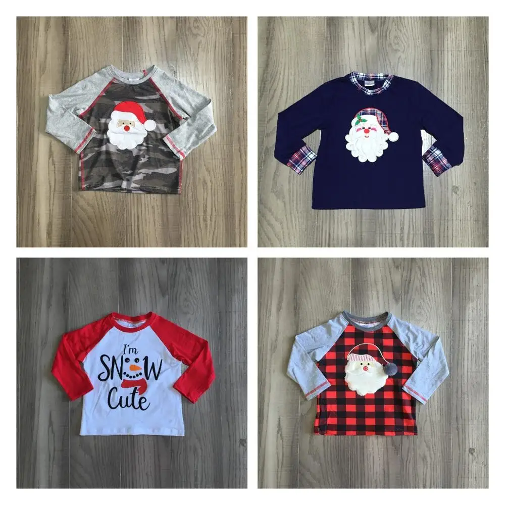 Boutique T-Shirts Top-Raglans Long-Sleeve Girlymax Baby-Boys Cotton Camo Santa-Claus