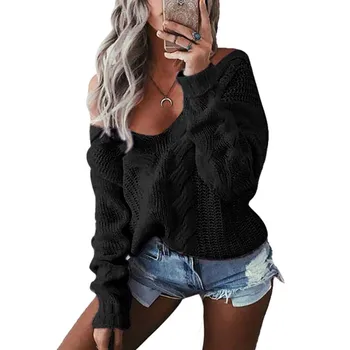 

Women Sweaters Knitwear Outwear Sweaters Sexy V Neck Off Shoulder Jumper Hollow Soft Warm Knitted Sweater Long Sleeve Tops W1