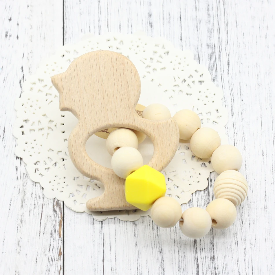 Деревянный Детский браслет ювелирные изделия в форме животных прорезывание зубов для ребенка органический деревянный силиконовый бисер детская погремушка аксессуары для коляски игрушки