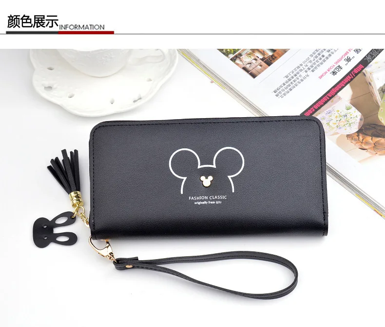 Disney Mickey mouse cute wallet lady long zipper tassel key coin purse student wallet Minnie card holder Clutch