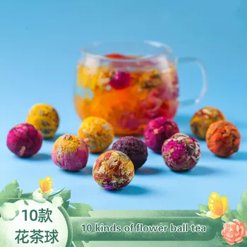 

2020 Chinese Fruit Tea Flower Fruit Tea Handmade Dragon Ball Gift Set with 10 Kinds of Flower Tea Ball Green