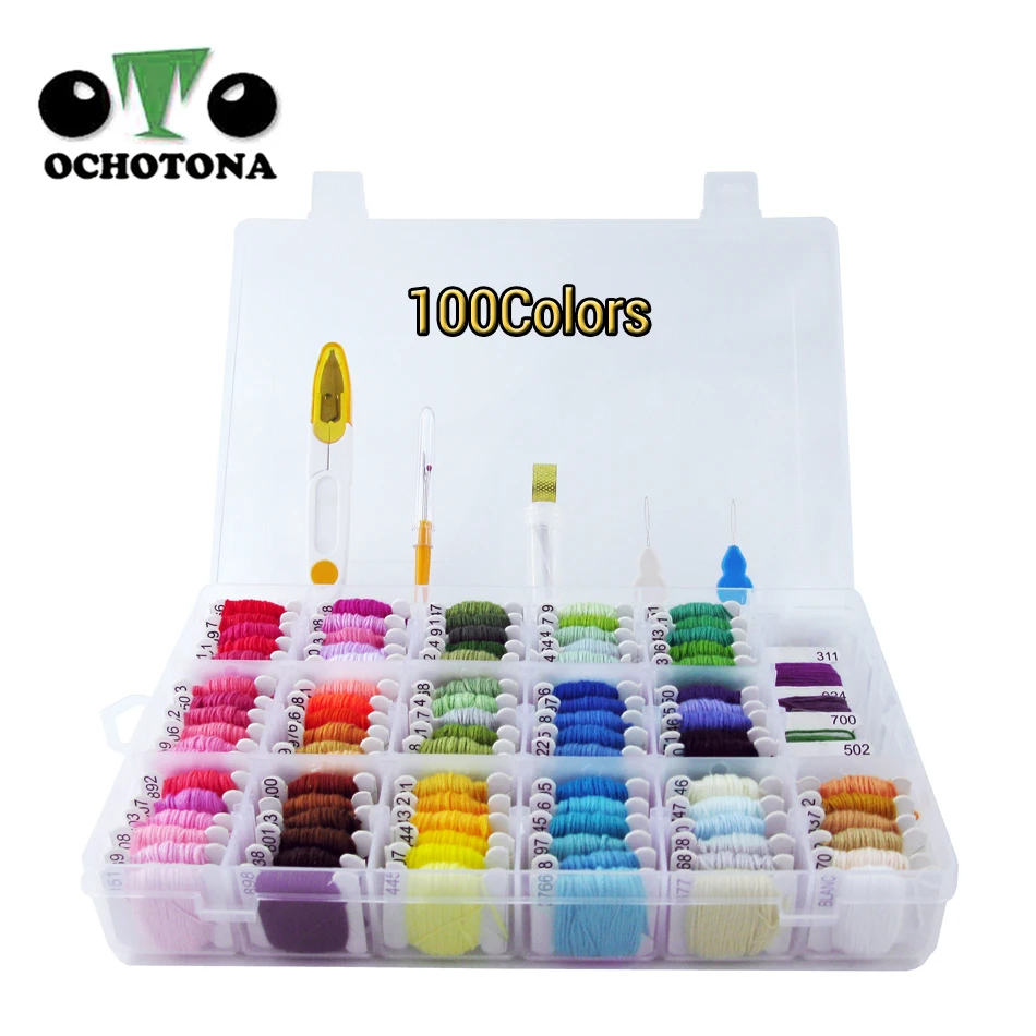 

100pcs Embroidery Floss Cross Stitch Thread Kit with Threader Bobbins Sewing Needles Storage Box Embroidery Starter Kit Home DIY