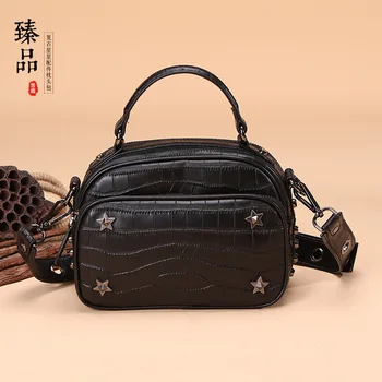 

2020 Europe and America WOMEN'S Bag New Style Pattern Genuine Leather WOMEN'S Messenger Bag Full-grain Leather Star Shell Bag