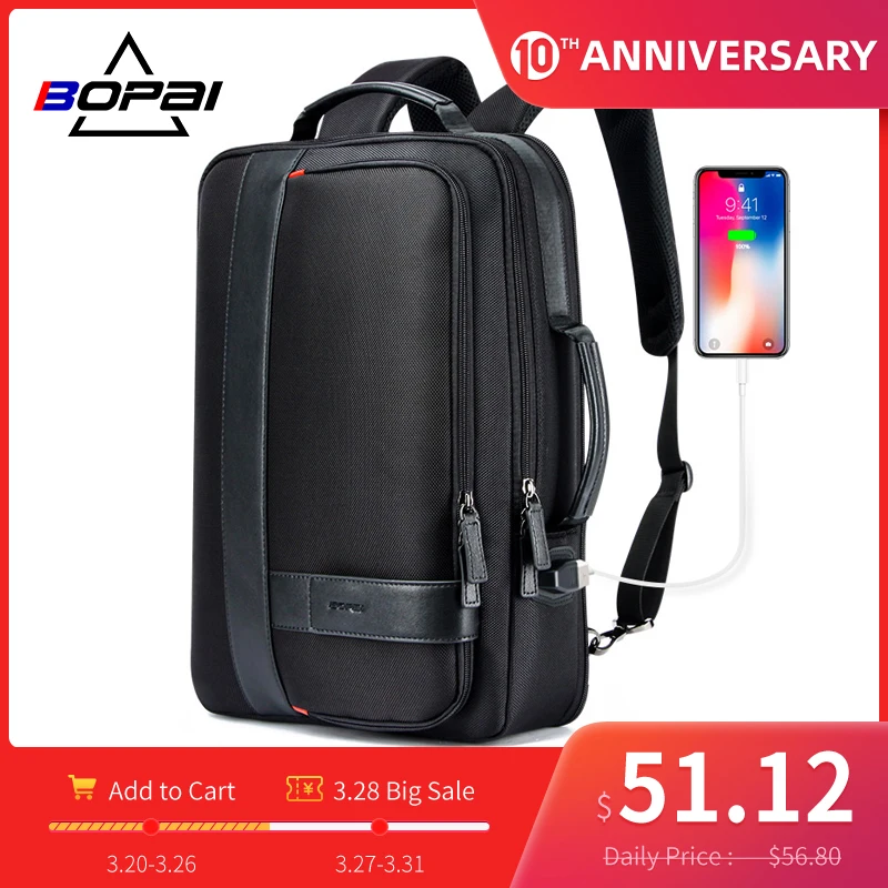 ^*Best Offers Рюкзак BOPAI мужской, для ноутбука 15,6'', водонепроницаемый с USB-зарядкой и защитой от кражи