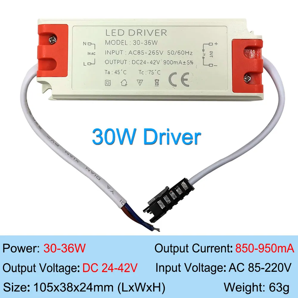 10W 20W 30W 50W Constant Current Power Supply 30V 36V 300mA 600mA 900mA  1500mA LED Driver for Spotlight Downlight Track Lights
